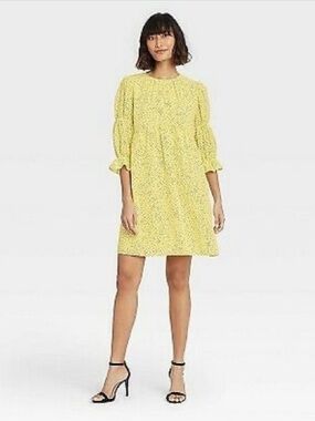 Who What Wear Yellow Floral Babydoll Mini Dress